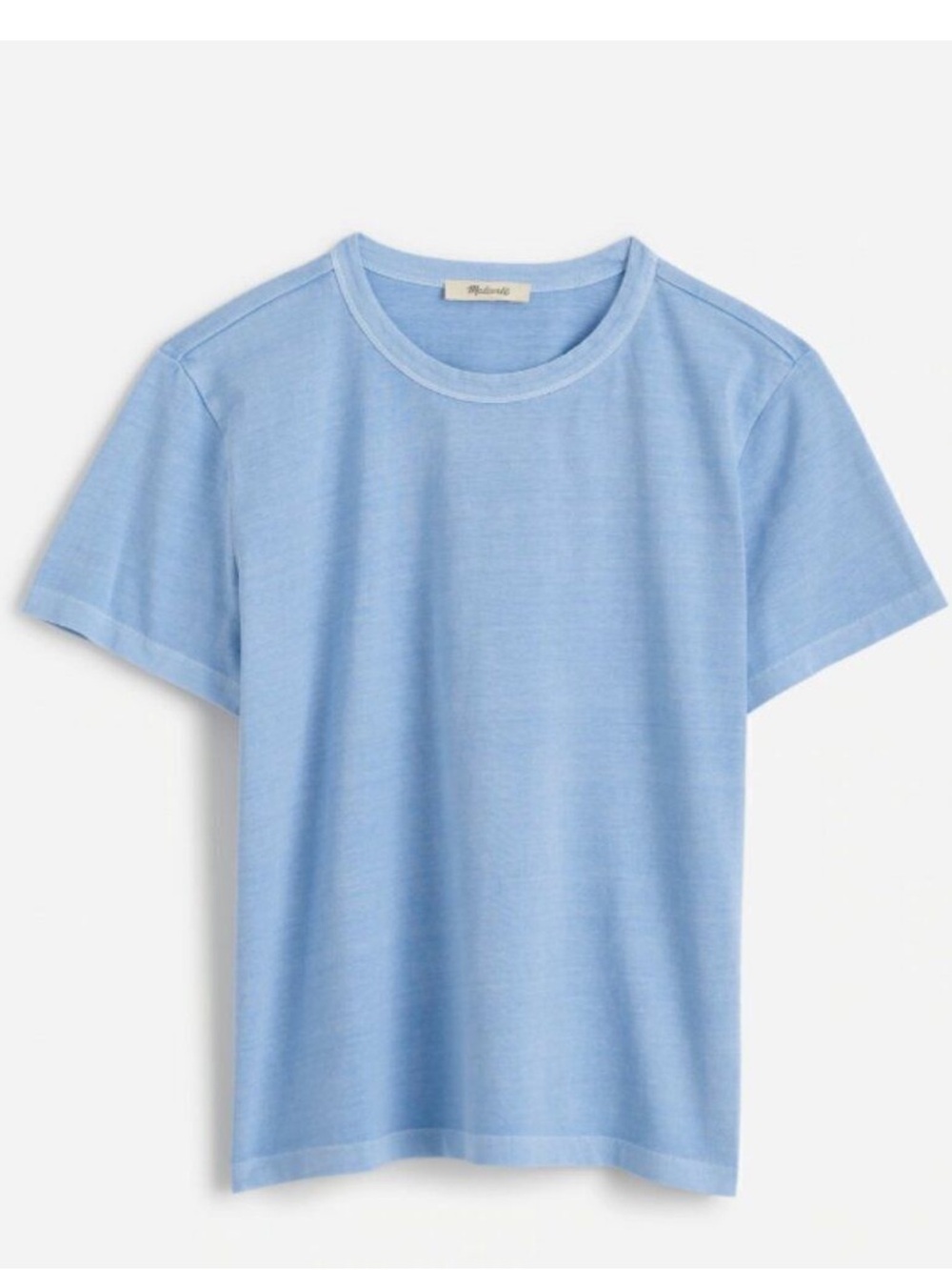 NWOT Madewell Cotton Perfect Crewneck Blue TShirt Sz S MAKE UP ON COLLAR